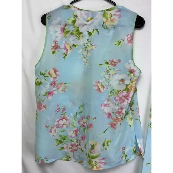 Oscar De La Renta Pink Label Women's Size Med Blue Floral Print Lounge Set - Picture 12 of 14